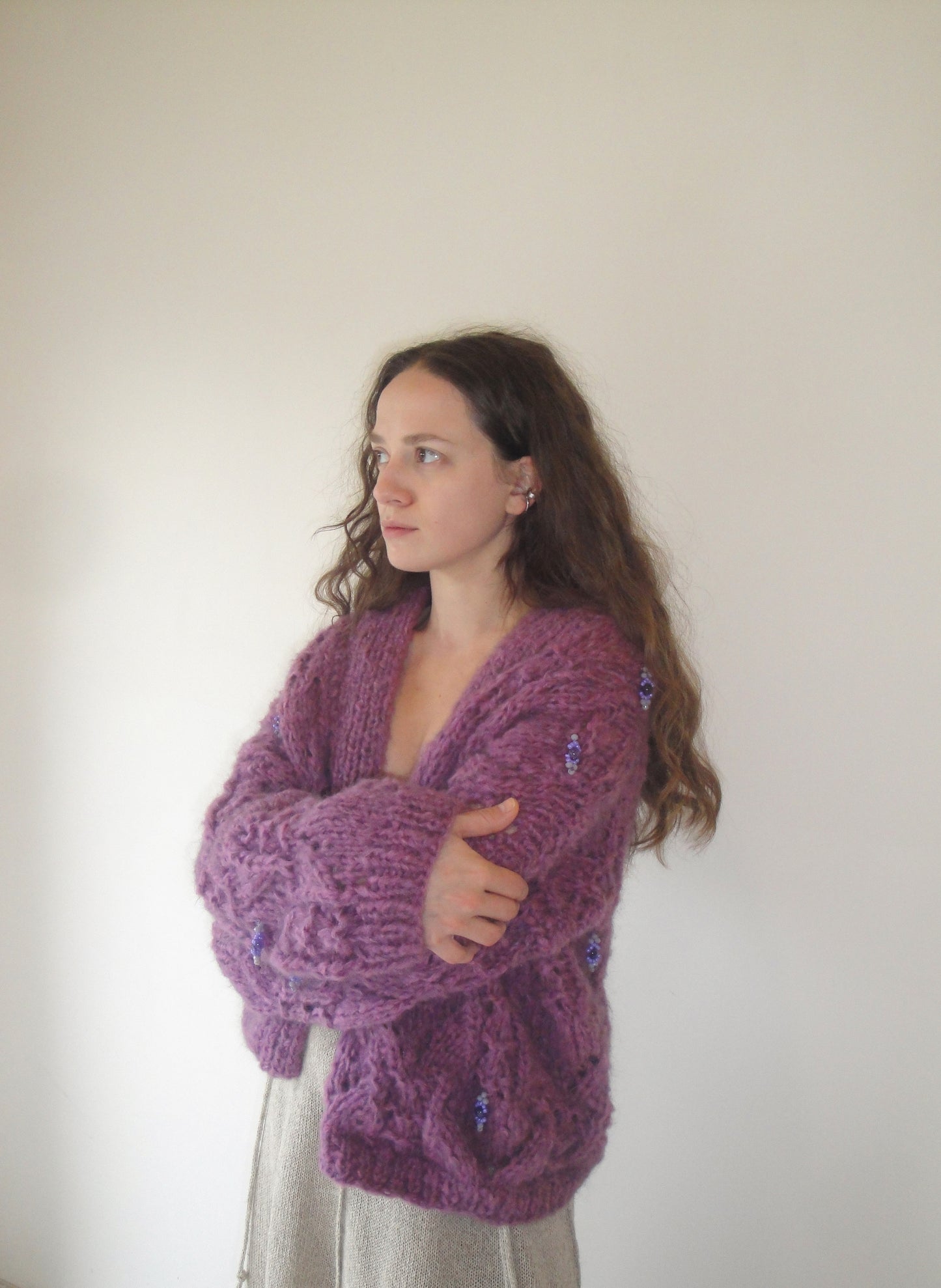 Handknit Cardigan with natural stones