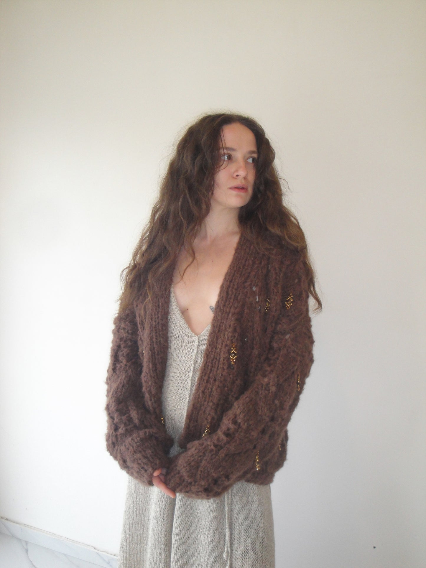 Handknit Cardigan with natural stones