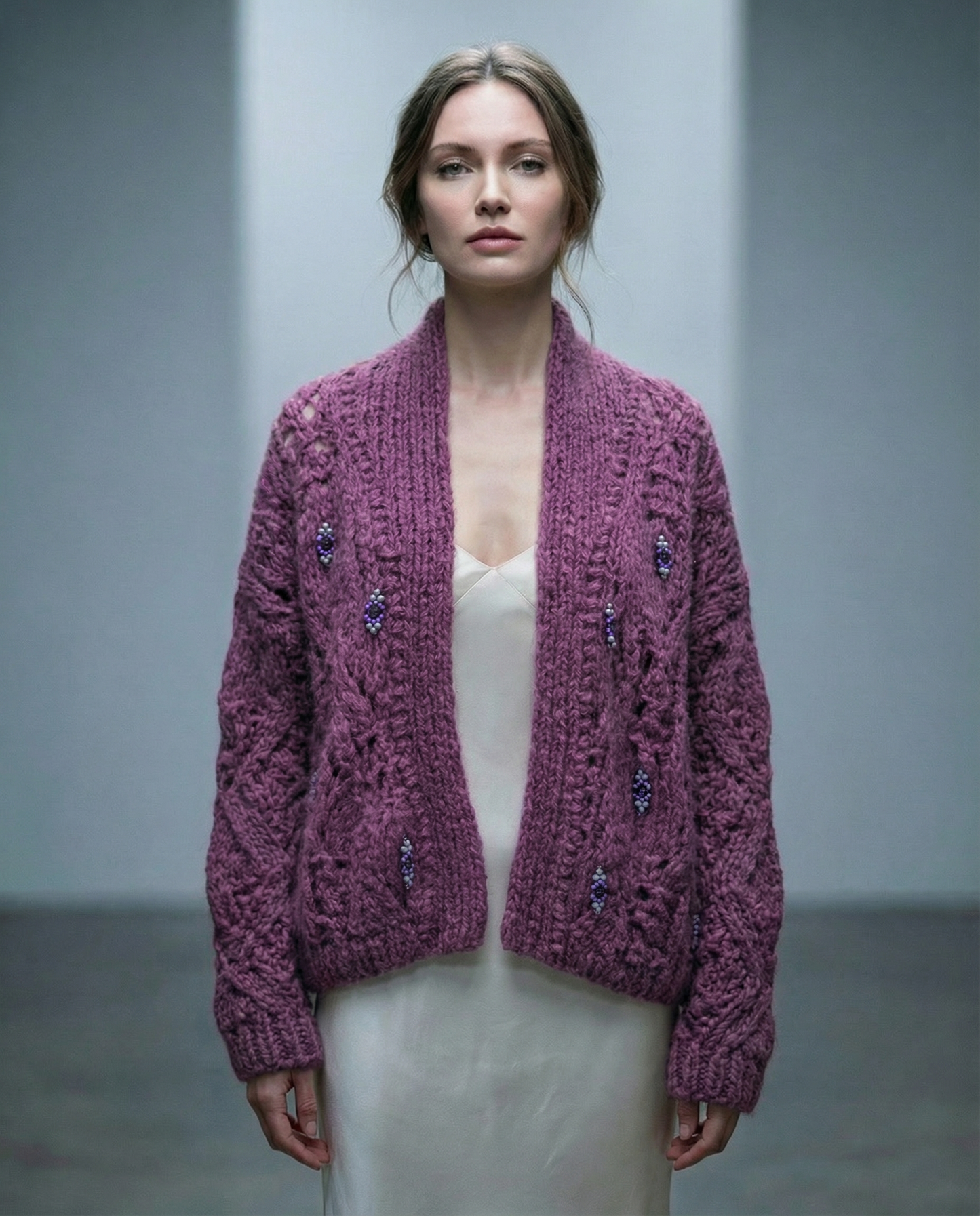 Handknit Cardigan with natural stones